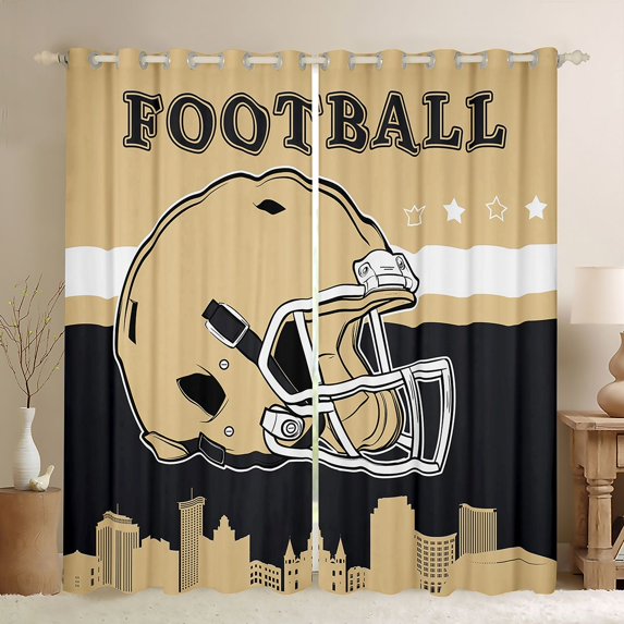 jejeloiu Rugby City Silhouette Blackout Curtains Set of 2 (52x84 Each),Gold Black Window Curtains For Kids