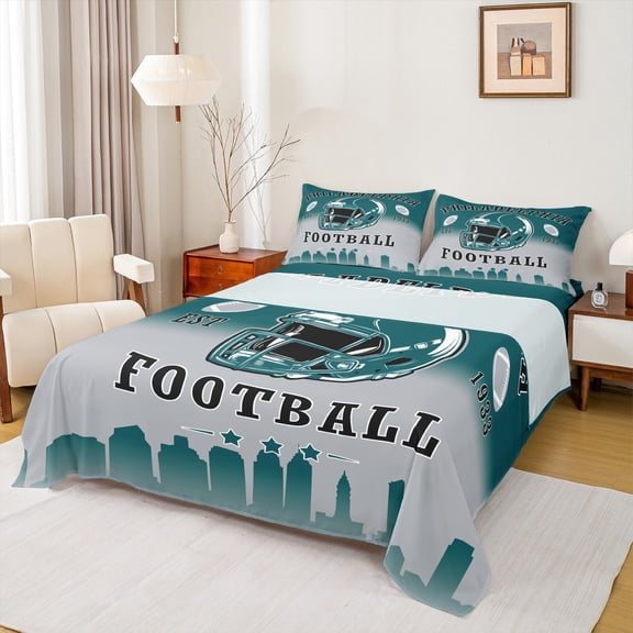 jejeloiu Rugby City Silhouette Twin Sheet Sets,Sports Theme Twin Fitted Sheet,Philadelphia Flat Sheet For Boys,Ultra Soft Bedroom Decor,3-Piece