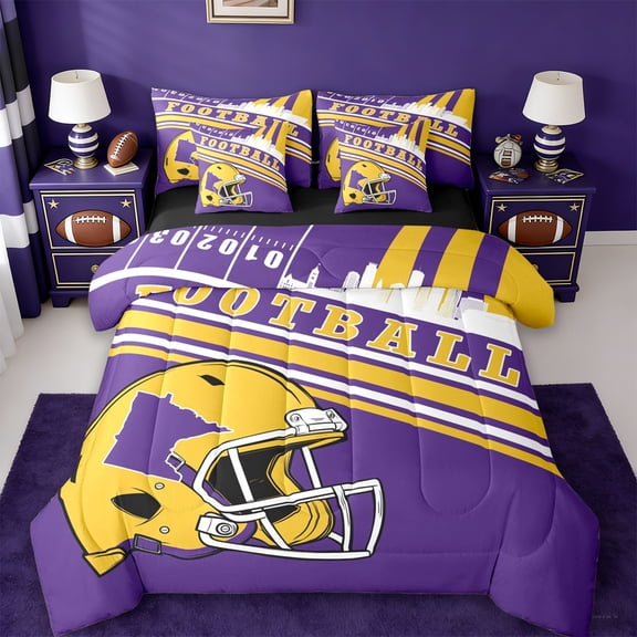 jejeloiu Rugby Football City 7-Piece Twin Bedding Sets,Ball Game Gaming Bedding Comforter Set For Men Women Reversible