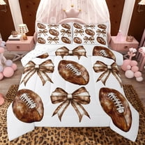 jejeloiu Rugby Football Sport Twin Comforter Sets,Brown Cute Bowknot Bedding Set For Boys Girls Reversible 2 Pieces