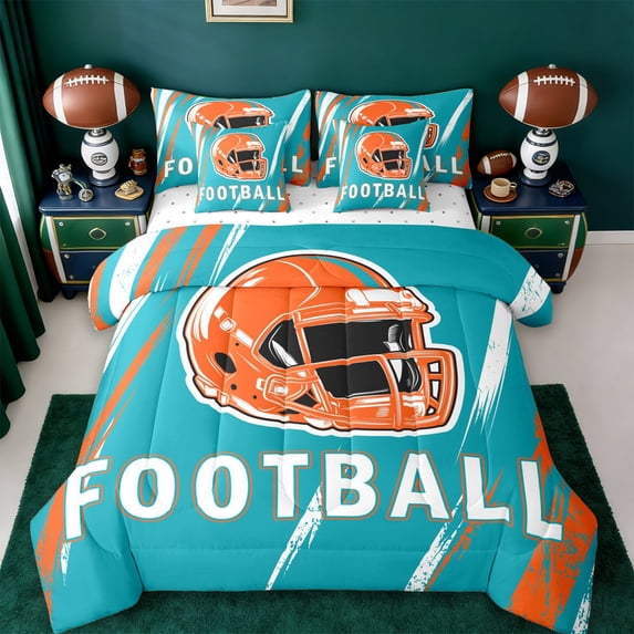 jejeloiu Rugby Game Gaming 7-Piece Bedding Comforter Set,Football Sport Lover King Bedding Sets For Kids Reversible