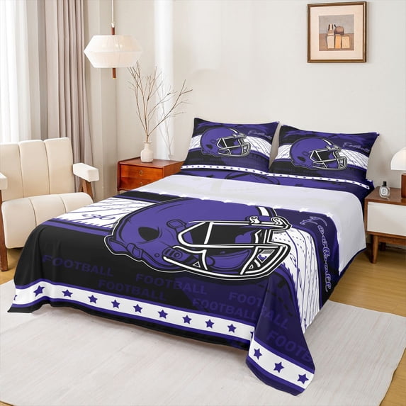 jejeloiu Rugby Game Gaming Full Size Sheets,Purple White Black Bed Sheets For Football Lover 4pcs