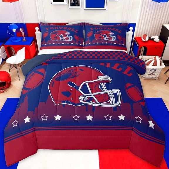 jejeloiu Rugby Game Gaming Twin Comforter Sets,Red Football Helmet Bedding Set For Teens Reversible 2-Piece