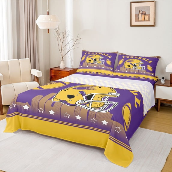 jejeloiu Rugby Game Gaming Twin Sheet Sets,Yellow Football Helmet Bedding For Teens 3-Piece