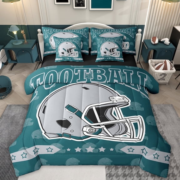 jejeloiu Rugby Game Lover 7-Piece Twin Bedding Sets,Gray Sport Helmet Bedding Comforter Set For Football Gamer Reversible
