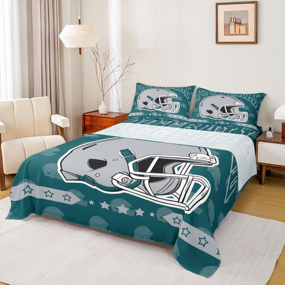 jejeloiu Rugby Game Lover Twin Sheet Sets,Gray Sport Helmet Bedding For Football Gamer 3pcs