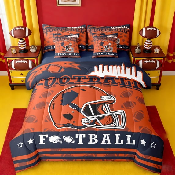 jejeloiu Rugby Game Sport 7 Pieces Bedding Comforter Set,Boys Ball Game Full Bedding Set For Teens Reversible
