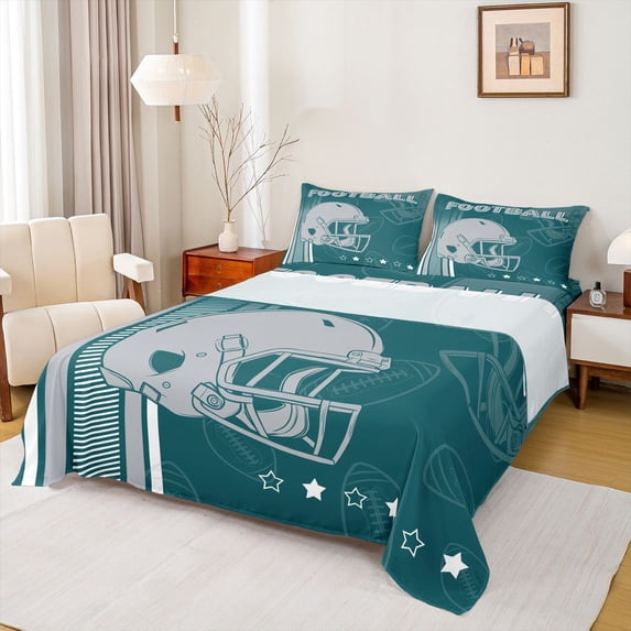 jejeloiu Rugby Game Sport Bed Sheets,Gray Green King Sheets For Football Gamer 4pcs