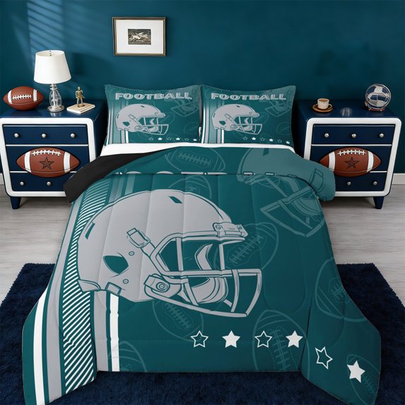 jejeloiu Rugby Game Sport Queen Comforter Set,Gray Green Bedding Comforter Set For Football Gamer Reversible 3 Pieces