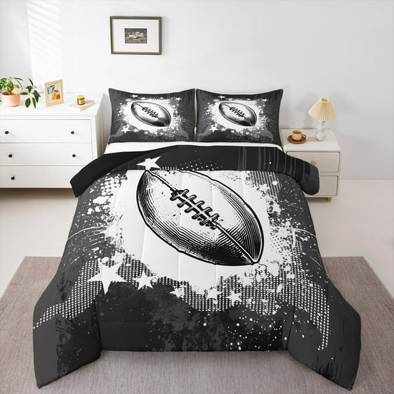 jejeloiu Rugby Sport Full Size Comforter Sets,American Football Bedding Comforter Set,Splash Ink Bedding Sets For Teens Boys,Ultra Soft Home Decor Reversible,3 Pieces