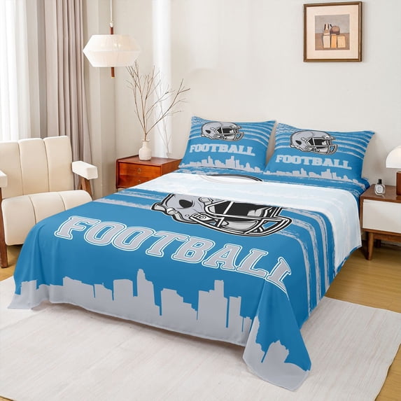 jejeloiu Rugby Sport Game Bed Sheets,Gray Football Hemet King Sheets For Ball Lover 4 Pieces