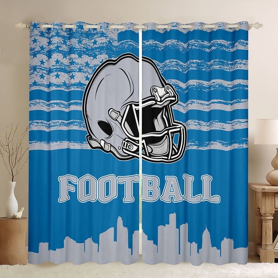 jejeloiu Rugby Sport Game Blackout Curtains Set of 2 (52x84 Each),Gray Football Hemet Window Curtains For Ball Lover