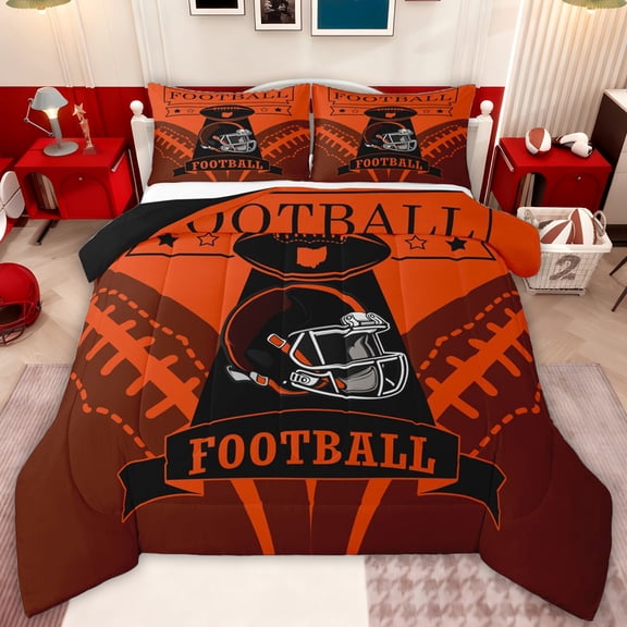 jejeloiu Rugby Sport Game Queen Comforter Set,Football Gaming Bedding Comforter Set For Football Gamer Reversible 3 Pieces
