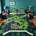 thumbnail image 1 of jejeloiu Rugby Sport Game Queen Comforter Set,Green Football Helmet Bedding Comforter Set For Ball Gamer Reversible 3-Piece, 1 of 8
