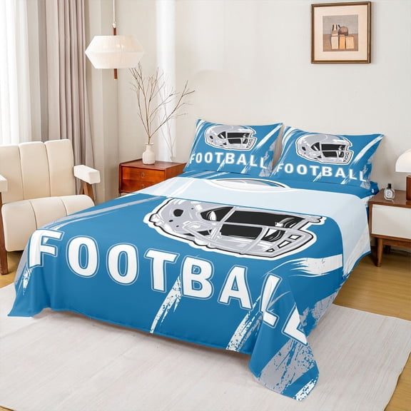 jejeloiu Rugby Sport Game Twin Sheet Sets,Gray Football Helmet Bedding For Boys Kids 3 Pieces