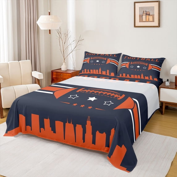 jejeloiu Orange Football Twin 3-Piece Breathable Rugby Gamer Sheet Set