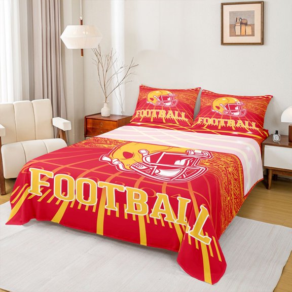 jejeloiu Rugby Sport Game Twin Sheet Sets,Orange Football Helmet Bedding For Ball Gamer 3-Piece