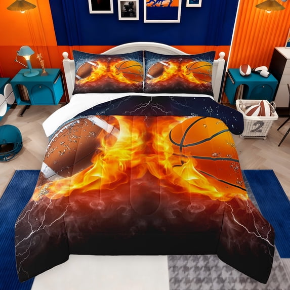 jejeloiu Rugby Sport Games Bedding Comforter Set,Basketball Lovers Twin Comforter Sets,Orange Black Bedding Set For Teens,Luxury Bedroom Decor,2-Piece