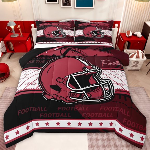 jejeloiu Rugby Sport Games Twin Comforter Sets,Red White Black Bedding Set For Ball Gamer Reversible 2-Piece