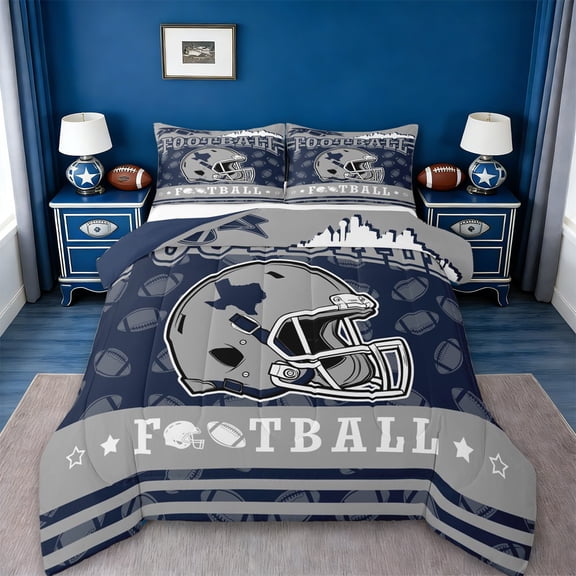jejeloiu Rugby Sports City Twin Comforter Sets,Gray Sport Helmet Bedding Set For Football Lover Reversible 2 Pieces