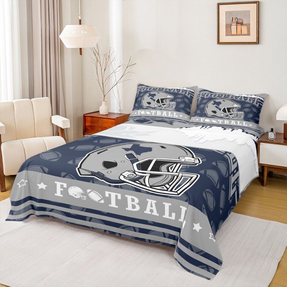 jejeloiu Rugby Sports City Twin Sheet Sets,Gray Sport Helmet Bedding For Football Lover 3 Pieces