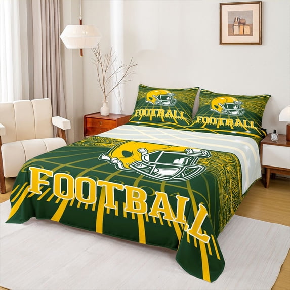 jejeloiu Rugby Sports Full Size Sheets,Football Ball Games Bed Sheets For Sport Lover 4-Piece