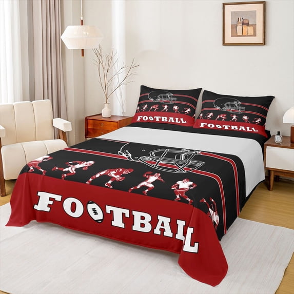 jejeloiu Rugby Twin 3-Piece Sheet Set,Black Football Helmet American