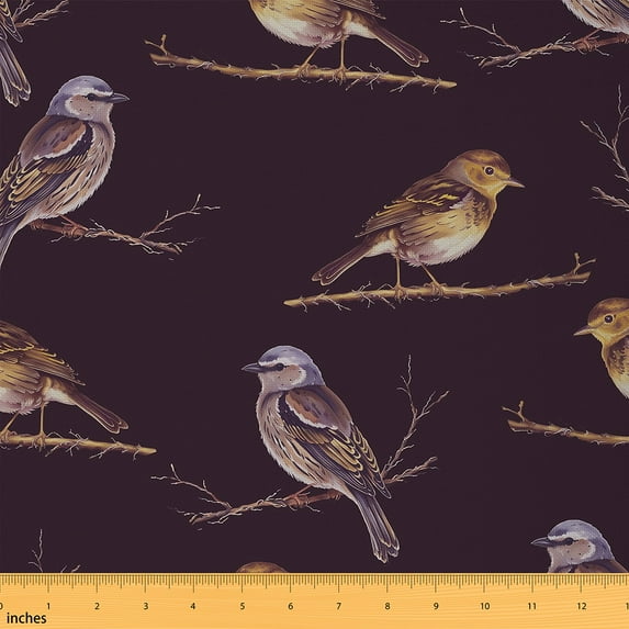 jejeloiu Rustic Bird Fabric by the Yard 1 Yard,Country Farmhouse Lodge Home Decor Fabric by the Yard,Brown Black Sewing Fabric For Child,Microfiber Bedroom Decor