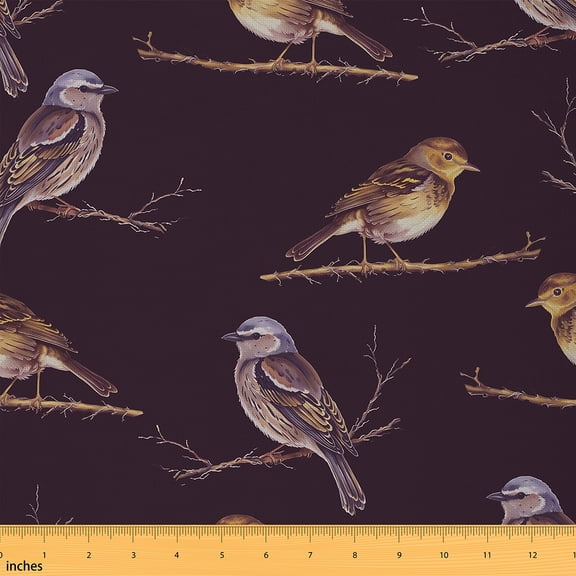 jejeloiu Rustic Bird Fabric by the Yard 5 Yards,Country Farmhouse Lodge Fabric for Sewing,Brown Black Home Decor Fabric by the Yard For Child,Microfiber Bedroom Decor