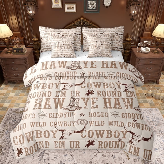 jejeloiu Rustic Bull Skull 7-Piece Twin Bedding Sets,Western Cowboy Tribal Bedding Comforter Set,Country Farmhouse Lodge Sheet Sets For Boys,Luxury Bedroom Decor Reversible