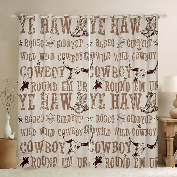 jejeloiu Rustic Bull Skull Black Out Curtains,Western Cowboy Tribal Curtains Pack of 2 (42x63 Each),Country Farmhouse Lodge Bedroom Curtains For Boys,Luxury Bedroom Decor