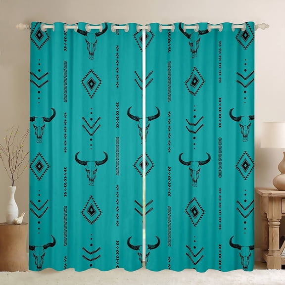 jejeloiu Rustic Bull Skull Blackout Curtains Set of 2 (52x84 Each),Vintage Aztec Geometric Window Curtains,Western Cowboy Curtains and Drapes For Men Women,Ultra Soft Home Decor