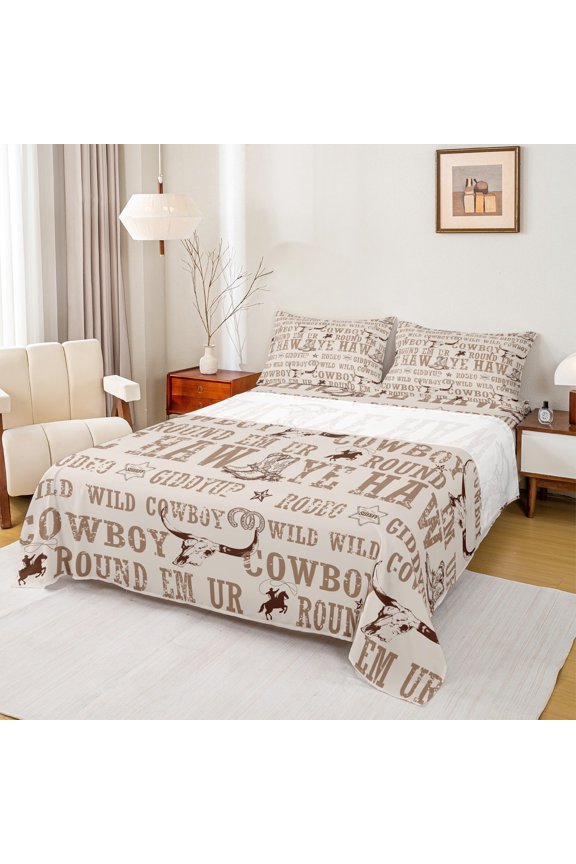 Rustic Bull Skull Twin Sheet Sets,Western Cowboy Tribal Twin Fitted Sheet,Country Farmhouse Lodge Flat Sheet For Boys,Luxury Bedroom Decor,3 Pieces