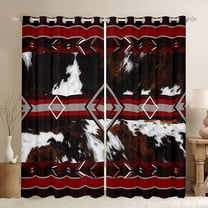 jejeloiu Rustic Cow Hide Black Out Curtains,Abstract Geometric Rhombus Curtains Pack of 2 (42x63 Each),Red Brown White Bedroom Curtains For Boys Kids,Ultra Soft Home Decor