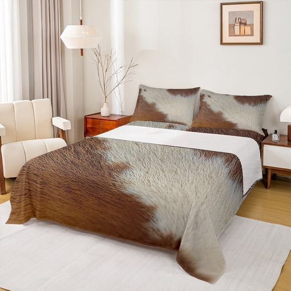 jejeloiu Rustic Cow Hide Full Size Sheets,Farmhouse Cabin Bed Sheets,Gray Brown Sheet Sets For Men Women,Super Cozy Room Decor,4pcs