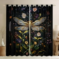jejeloiu Rustic Dragonfly Blackout Curtains,Rustic Botanical Curtains Pack of 2 (38x45 Each),Colorful Flower Floral Window Curtains For Girl,Super Cozy Room Decor