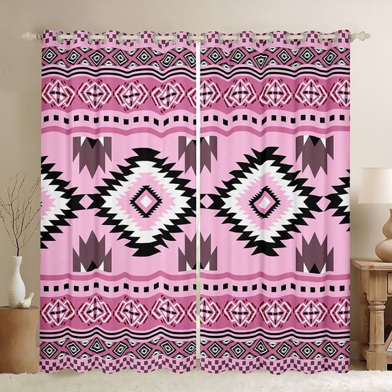 jejeloiu Rustic Farmhouse Cabin Black Out Curtains,Aztec Boho Geometric Curtains Pack of 2 (42x63 Each),Pink Rhombus Triangle Bedroom Curtains For Girls Boys,Luxury Bedroom Decor