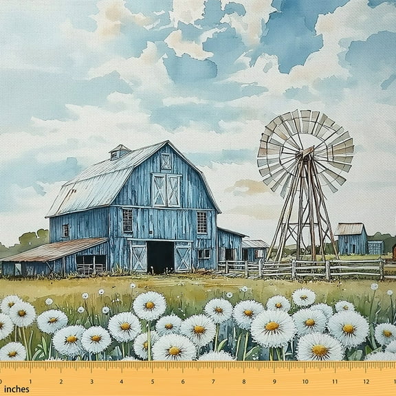 jejeloiu Rustic Farmhouse Fabric by the Yard 1 Yard,Retro Turquoise Barn Home Decor Fabric by the Yard,Country Lodge Cabin Sewing Fabric For Adults,Breathable Home Decor