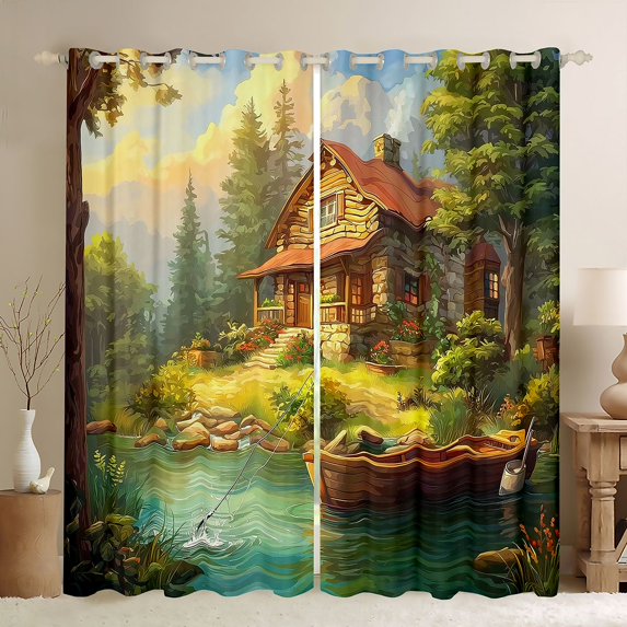 jejeloiu Rustic Farmhouse Hunting Curtains Pack of 2 (42x84 Each),Fishing Hook Curtains Blackout For Adults