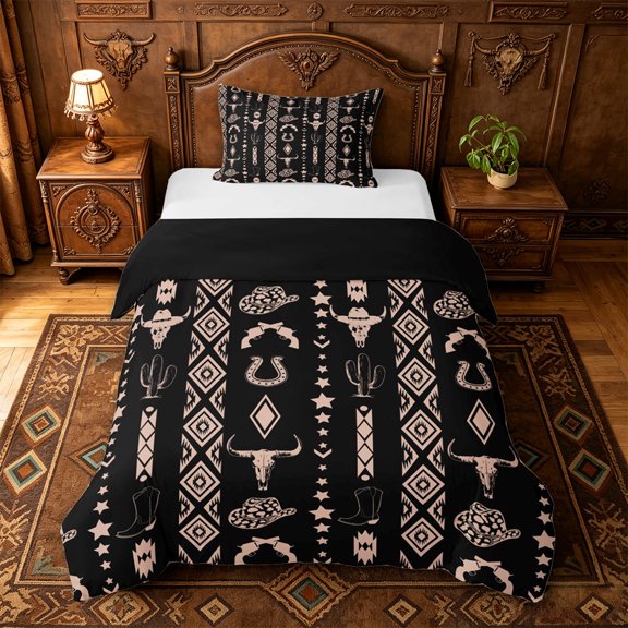 jejeloiu Rustic Farmhouse Hunting Twin Bedding Kids,Vintage Aztec Geometric Duvet Cover Set For Men,Reversible,2 Pieces(No Comforter)
