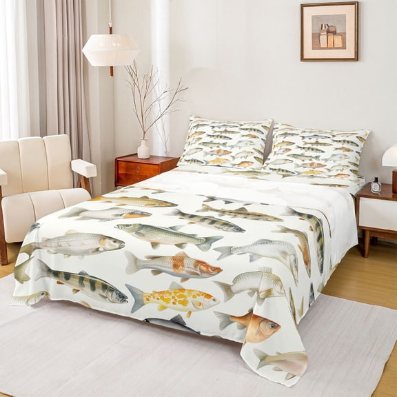 jejeloiu Rustic Fish Twin Sheet Sets,Fishing And Hunting Bedding For Men Women 3 Pieces