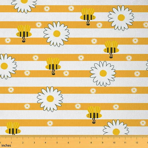 jejeloiu Rustic Flower Daisy Fabric by the Yard 5 Yards,Cute Yellow Bee Fabric for Sewing,Geometric Geometric Lines Home Decor Fabric by the Yard,Microfiber Bedroom Decor
