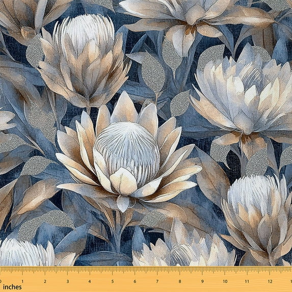 jejeloiu Rustic Flower Fabric by the Yard 1 Yard,Vintage Floral Home Decor Fabric by the Yard,White Blue Sewing Fabric For Girls,Ultra Soft Home Decor