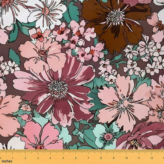 jejeloiu Rustic Flower Fabric by the Yard 2 Yards,Vintage Floral Room Decor Fabric by the Yard,Red Pink Cyan Fabric for Sewing For Girls,Ultra Soft Home Decor