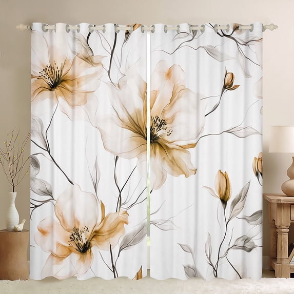 jejeloiu Rustic Flower Floral Blackout Curtains Set of 2 (52x84 Each),Modern Aesthetic Art Window Curtains,Brown White Curtains and Drapes For Men Women,Breathable Home Decor