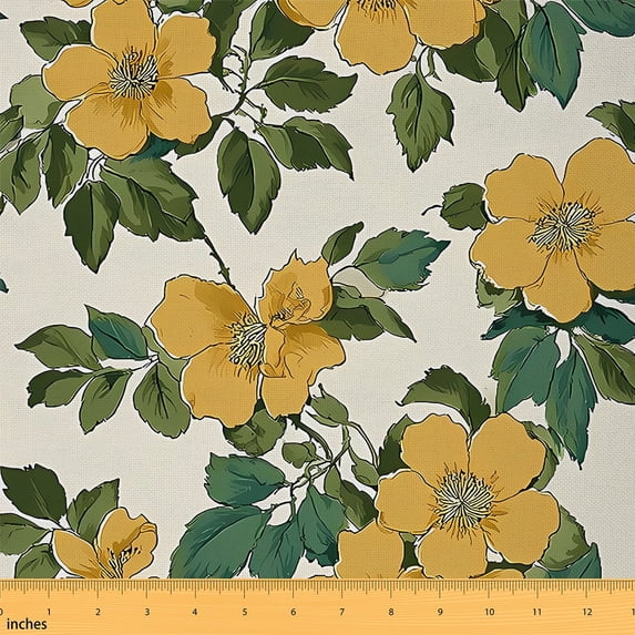 jejeloiu Rustic Flower Floral Fabric by the Yard 2 Yards,Natural Plant Room Decor Fabric by the Yard,Yellow Green Fabric for Sewing For Men Women,Ultra Soft Home Decor