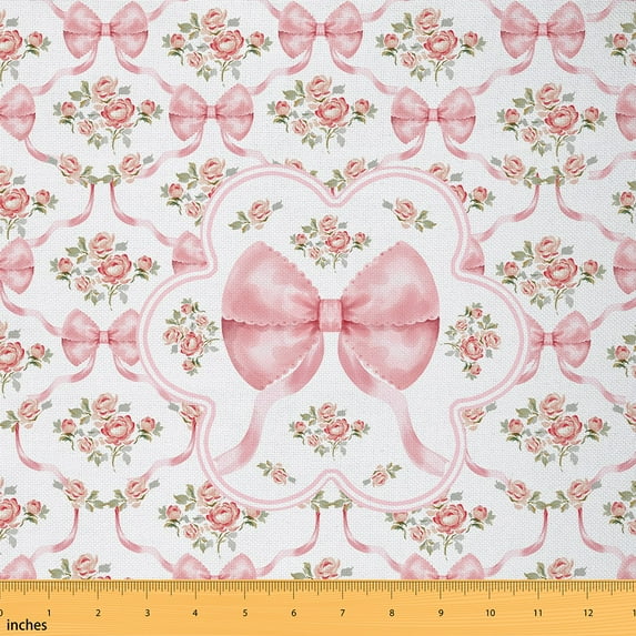 jejeloiu Rustic Flower Floral Fabric by the Yard 5 Yards,Natural Plant Fabric for Sewing,Pink Bowtie Bowknot Home Decor Fabric by the Yard For Child,Breathable Home Decor