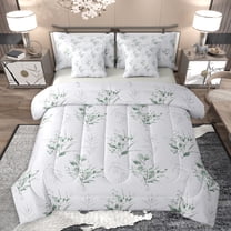 jejeloiu Rustic Flowers 7-Piece Twin Bedding Sets,Abstract Aesthetic Floral Bedding Comforter Set,Gray Green Sheet Sets For Girls Teens,Microfiber Bedroom Decor Reversible