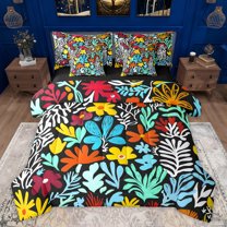 jejeloiu Rustic Flowers 7-Piece Twin Bedding Sets,Multicolor Graffiti Bedding Comforter Set,Watercolor Floral Sheet Sets For Girls Teens,Microfiber Bedroom Decor Reversible