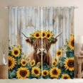 thumbnail image 1 of jejeloiu Rustic Highland Cattle Blackout Curtains Set of 2 (52x84 Each),Country Floral Sunflower Window Curtains,Old Wooden Plank Curtains and Drapes For Kids,Ultra Soft Home Decor, 1 of 6
